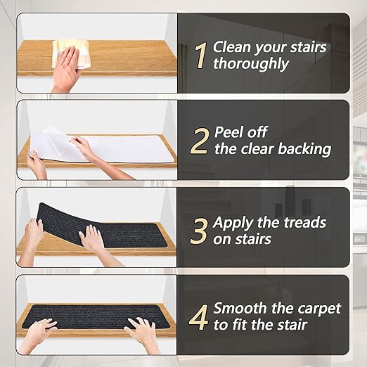 Non-Slip Stair Treads, 7.8" X 30" (7-Pack) Stair Runner Indoor Outdoor Mat, Grey Slip Resistant Stair Tread Mats Step Covers Pads for Elders, Kids and Pets (30" x 7.8", Grey)