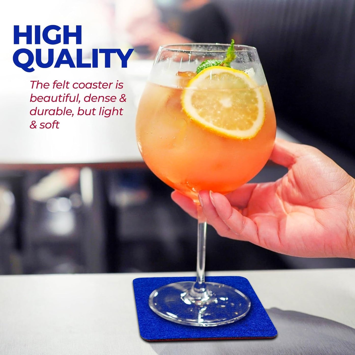 A&A Wonders Premium Felt Coasters for Drink, Two-Tone Reversible, Absorbent Felt Protects Furniture, Table, Anti Slip, Suitable for Drinks & All Table Types (Wine Red/Royal Blue, Square 12 Pack)