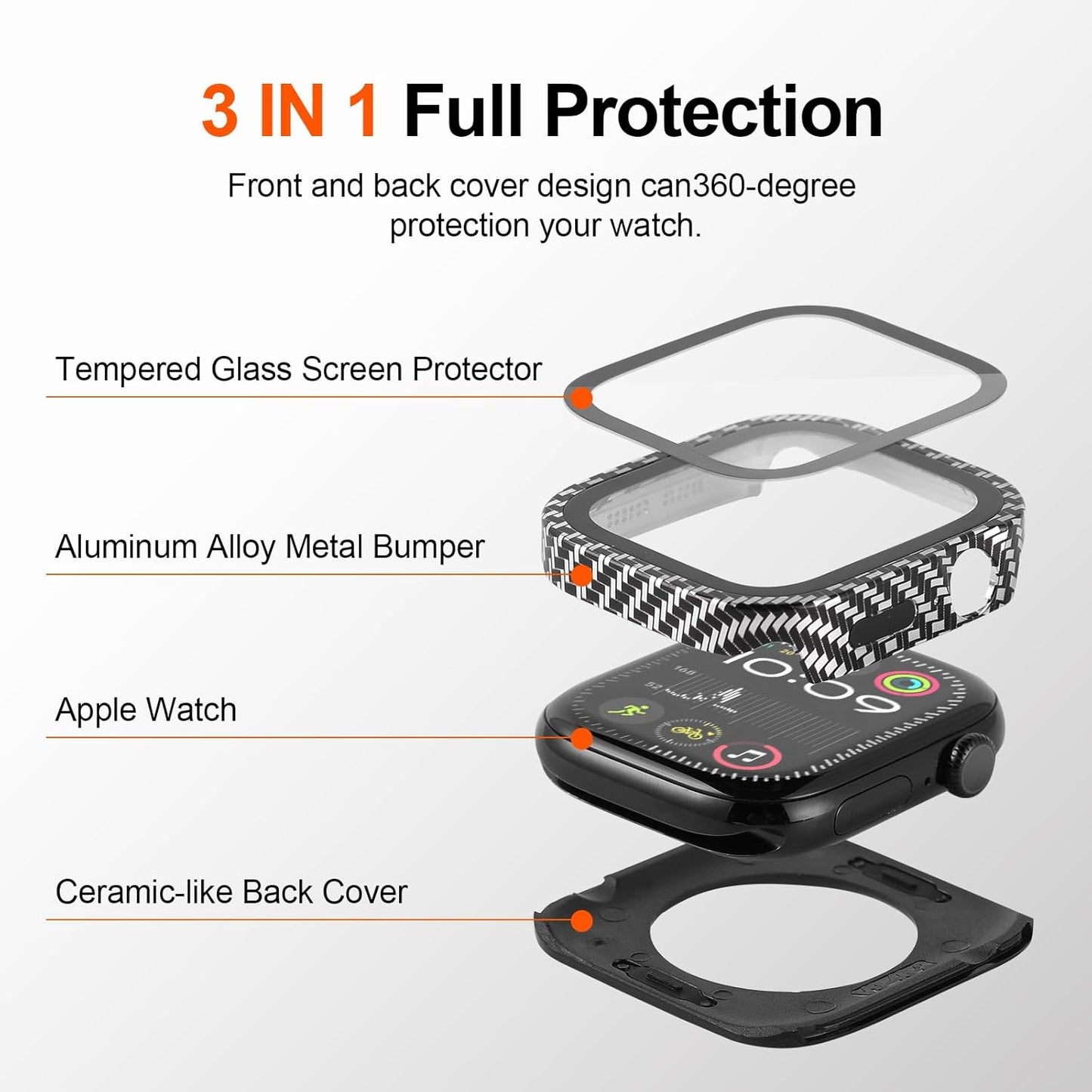 Metal Rugged Case for Apple Watch Screen Protector 46mm, Shockproof Lightweight Protective Bumper Cover 9H Tempered Glass Screen Protector and Back Cover for iWatch 11/10