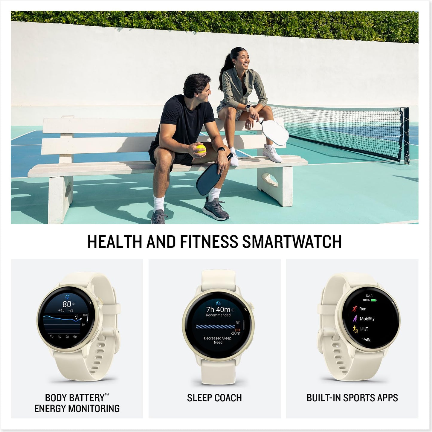 Garmin Vivoactive 6 (Lunar Gold/Bone) Fitness Gps Smartwatch Bundle - Amoled Health Watch, 11-Day Battery Life, Body Battery, Mu