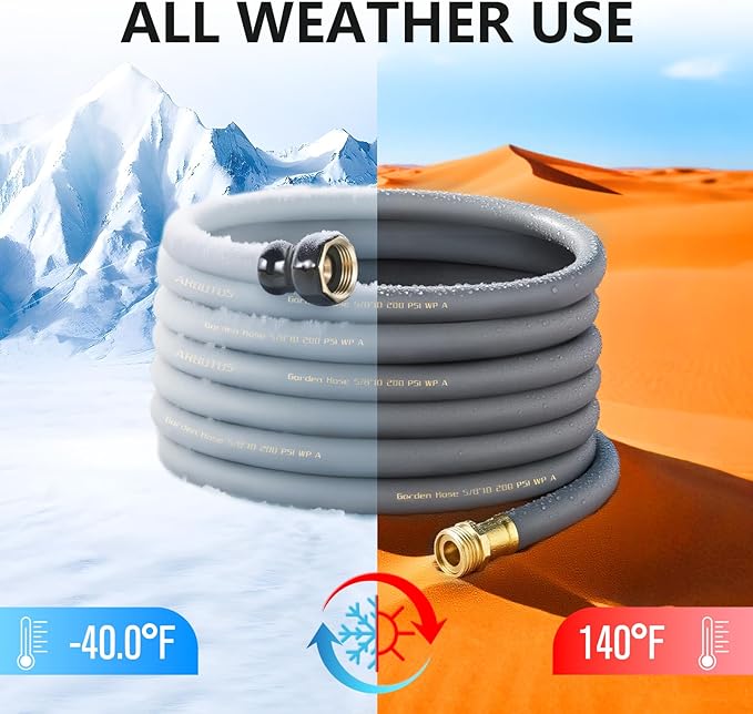 Garden Hose 5/8" x 5ft Brass Rubber Heavy Duty Water Hose 600 PSI Burst Pressure, Durable Flexible Hose for Yard, Car Wash, Pets Gray