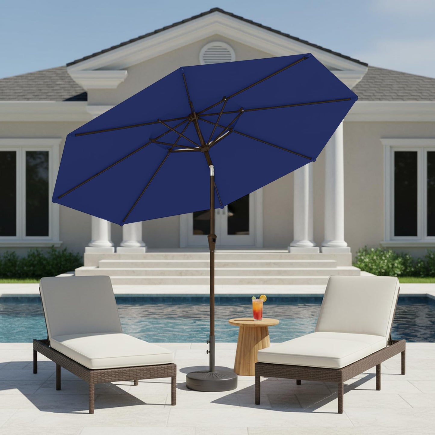 Tobeos 9ft 2-Tiers Patio Umbrella,Outdoor Market Table Umbrella with Push-Button Tilt & Crank | UV Protection,Suit for Backyard,Garden,Pool,Deck(Navy)