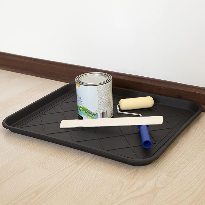 All-Weather Boot Tray - Water-Resistant Plastic Mud Pan, Pet Food Tray, and Outdoor or Indoor Shoe Mat for Entryway by Stalwart (Black)