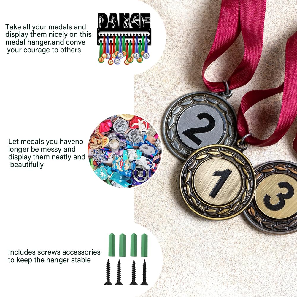 SUPERDANT Dance Medal Hanger Display Sports Medal Holder Wall Mount Medals Hanging 30 Hooks Matte Black Metal Belts Display Rack Iron Race Ribbon Award Organizer Gifts for Dancer Women Kids