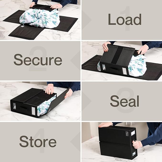 LOFT + IVY Sheet Organizers and Storage – Bed Sheet Holders Box for Linen Closet, Foldable Bedding Storage with Handles, Label Slot, Closure