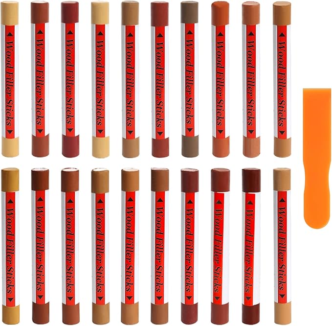 Wood Filler Sticks, 20 Colors Wood Repair Wax Crayons Furniture Markers Touch Up Kit for Repairing Scratches, Dents, Cracks, Holes in Wooden Floors and Furniture, Mahogany Walnut Series