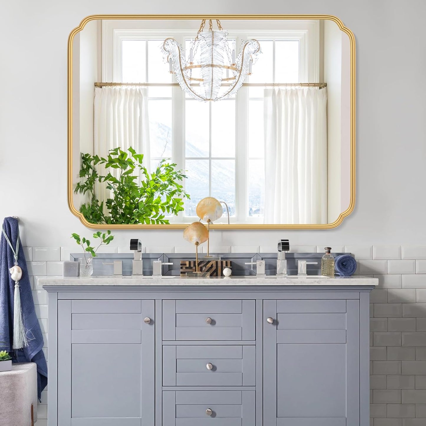 36 x 48 Inch Gold Bathroom Vanity Mirror for Wall with Non-Rusting Metal Frame Large Rounded Rectangle Mirror for Over Sink (Horizontal/Vertical)