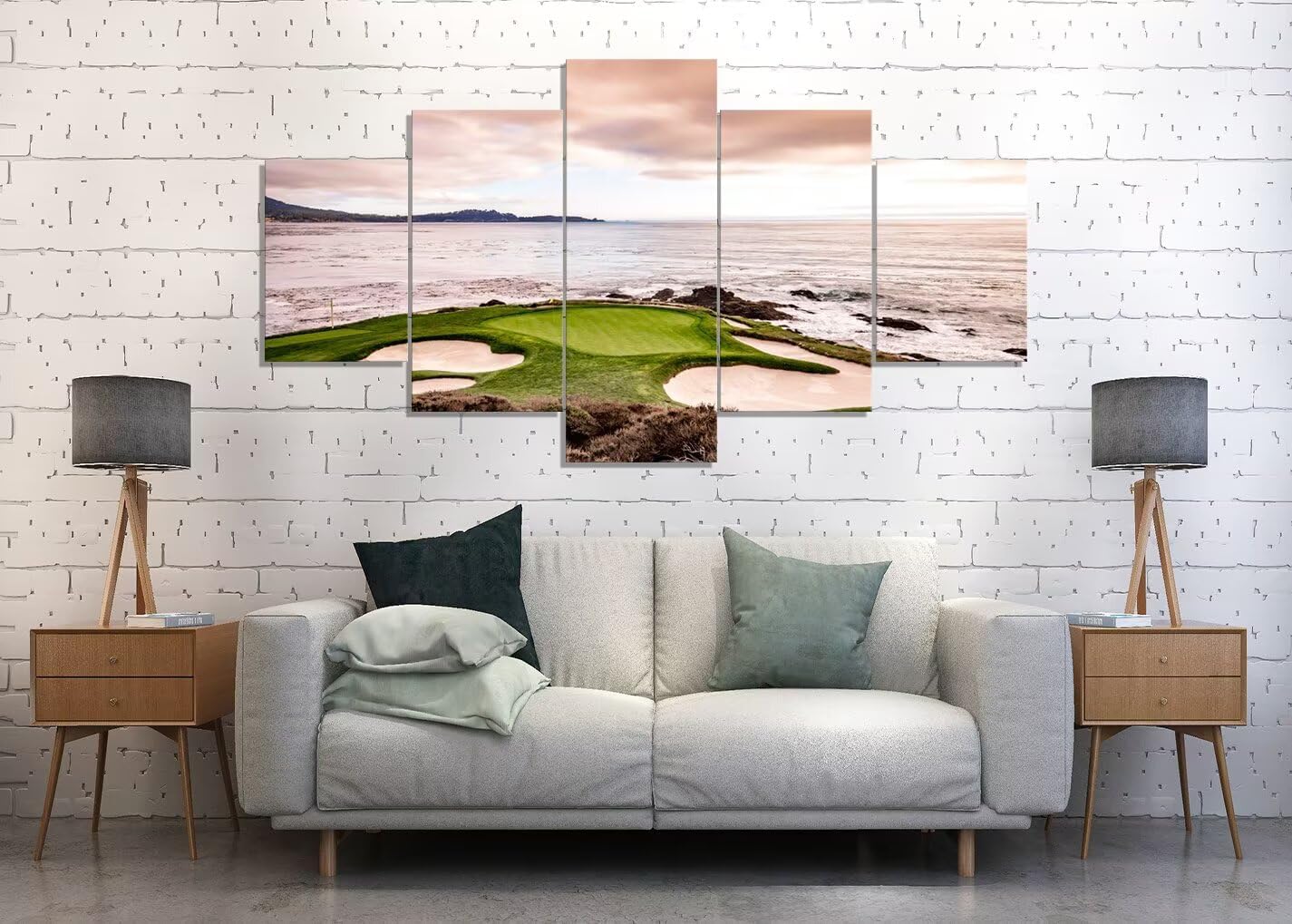 California Coastline Golf Course Wall Art Pictures USA California Golf Course Wall Decor for Living Room Bedroom Bathroom Home Decorations Canvas Prints Framed Ready to Hang(60''W x 40''H)