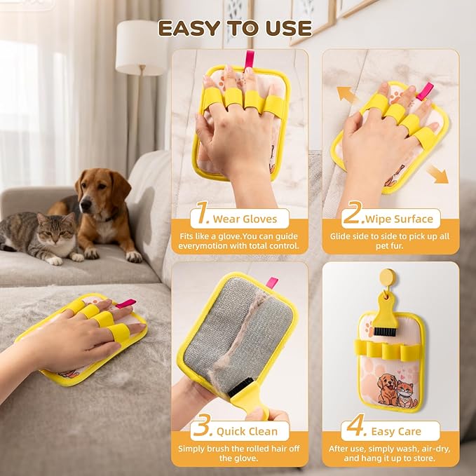 Pet Hair Removal Glove，the Magic Brush Electrostatic Pet Hair Remover，Furhero Gloves Mitt Dog Cat Grooming Tool，Fur Hero Reusable for Furniture Clothes Couch Cleaning 6PCS Box