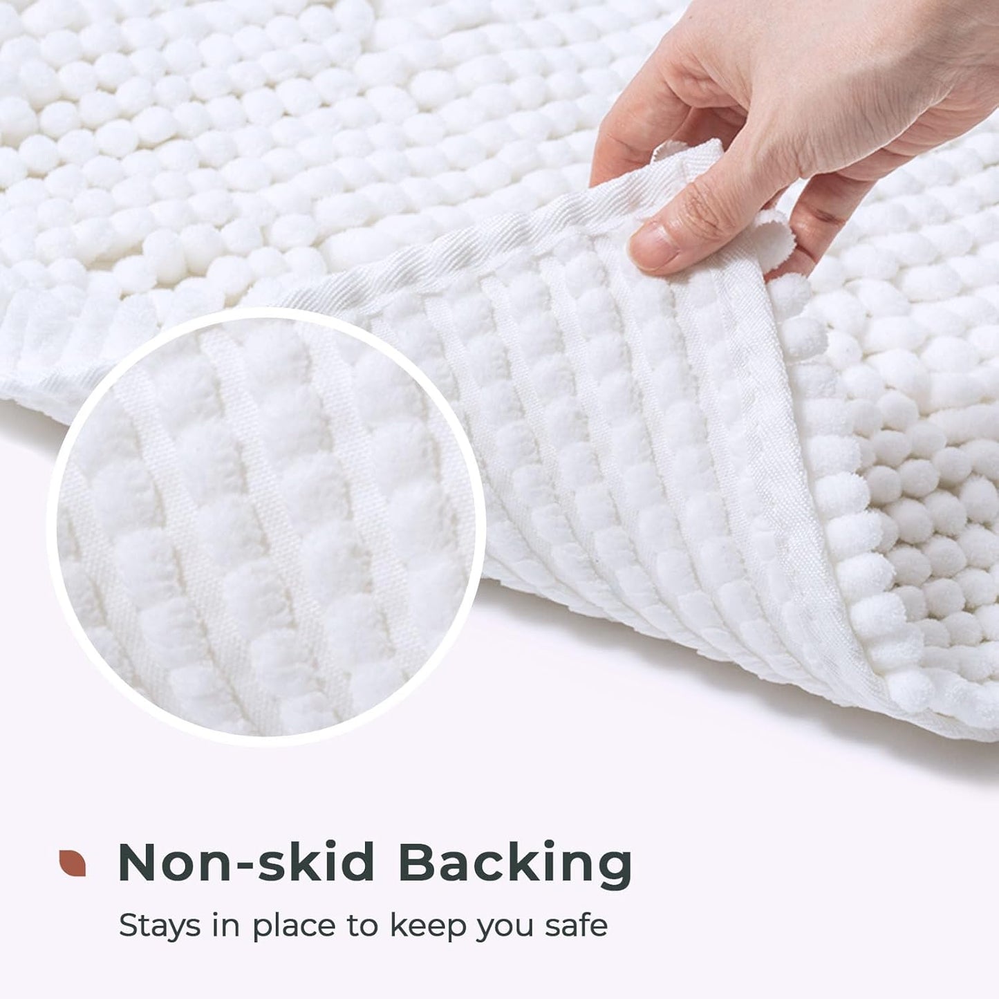 FRESHMINT Chenille Bathroom Rugs Mat 24"x17", Non-Slip Bath Mat for Bathroom Floor, Washable Soft Thick Water Absorbent Microfiber Shower Mat, White