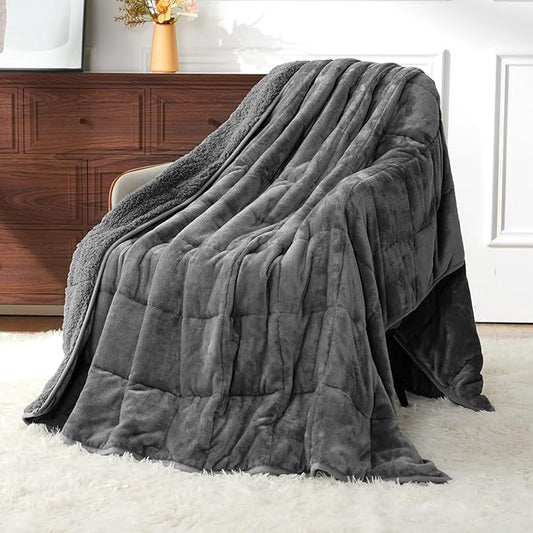 Uttermara Weighted Blankets for Adults Full Size, 15lbs 48x72 inches Blanket with Soft Warm Plush Sherpa Fleece, Washable Thick Heavy Throw for Sleep, Anxiety and Calming, Grey