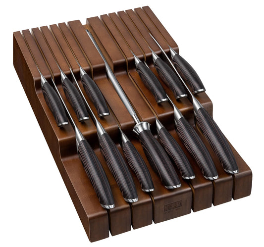 HOSHANHO Kitchen Knife Set with Block, 14-Piece Professional Ultra Sharp Knife Block Set in Knife Drawer Organizer, Japanese High Carbon Stainless Steel Chef Knives Set with Sharpener