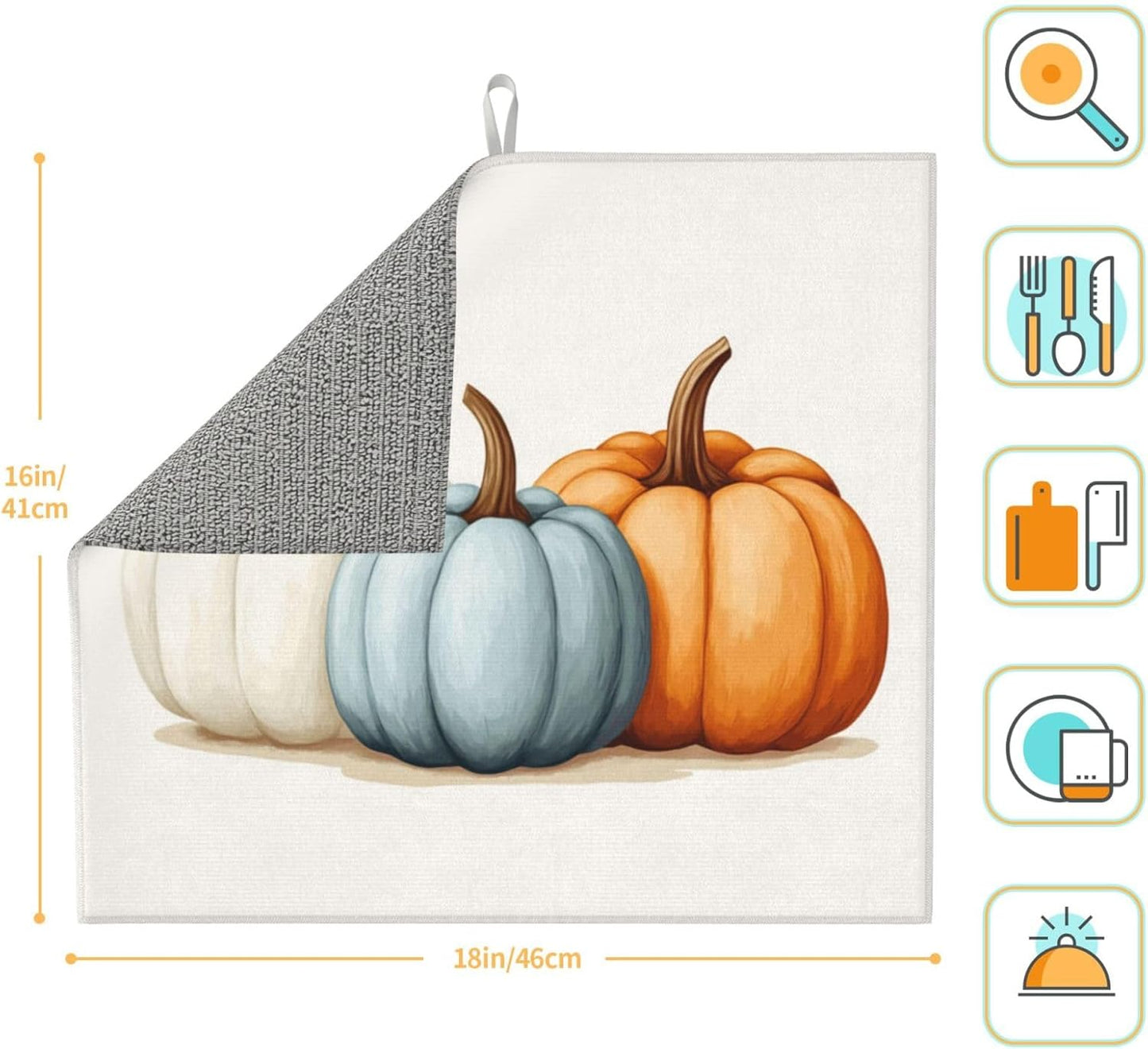Dish Drying Mat for Kitchen Pumpkin Thanksgiving Fall Counter Absorbent Dishes Drainer Microfiber Small 16x18 Inch