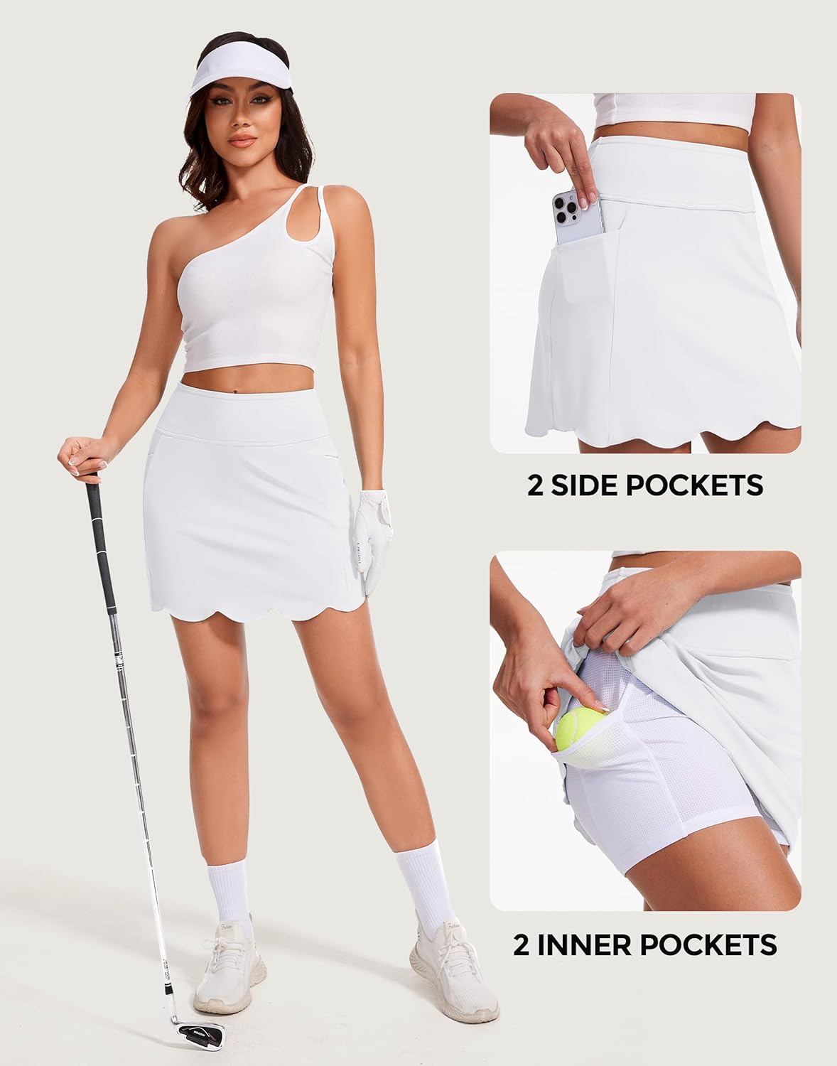 M MOTEEPI Skorts for Woman with Pockets 16" Golf Athletic Skirts Scalloped Hem Tennis Skirt Dressy Casual