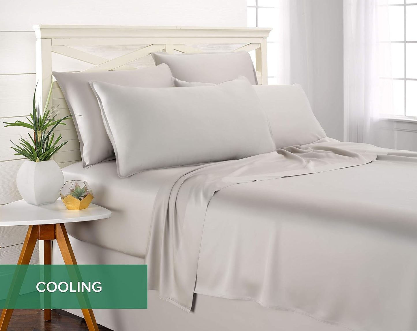 Split King Sheets by Pure Bamboo, Genuine 100% Organic Viscose Derived from Bamboo Bed Sheet Set, Soft & Cooling, Double Stitching *Not for Split Top (Split King, Silver Pearl)
