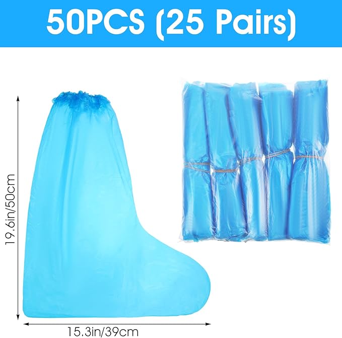 50 Pcs Disposable Waterproof Shoe Covers Non-Slip Overshoes for Men Women 19.7x15.4 Inches Blue Reusable for Rain Snow Outdoor Indoor Activities