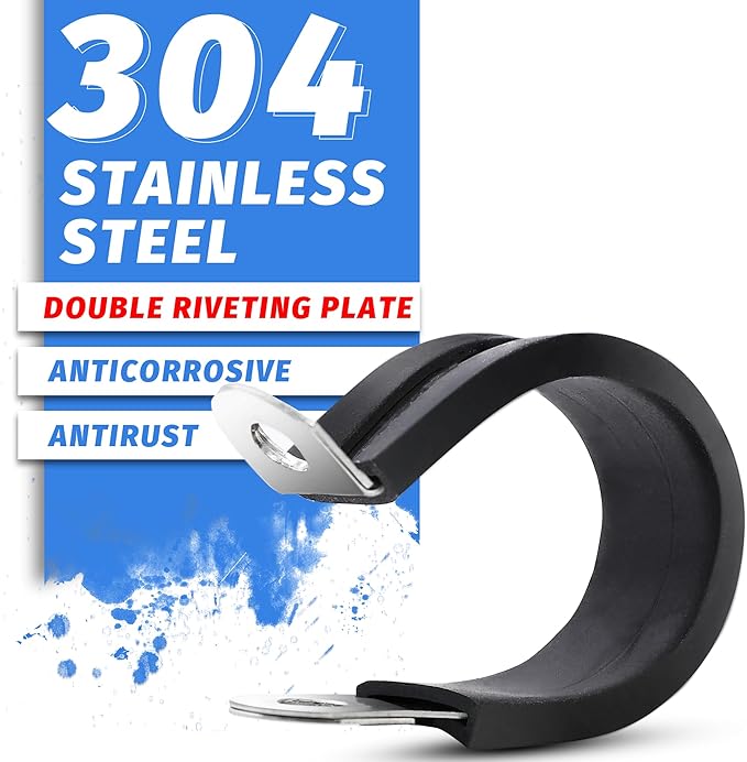 36PCS 1/4" Double Cable Clamps with updated Enhanced Riveted Reinforce, 304 Stainless Steel Rubber Cushioned Insulated Clamps for Secure Loop, Pipe & Metal Wire Fixing