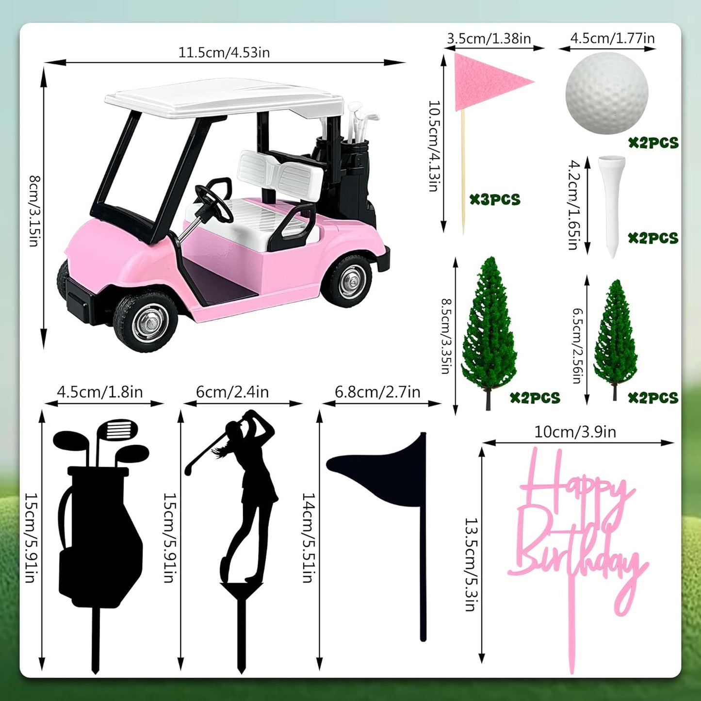 Golf Cake Decorations Golf Cart Cake Toppers Heading for The Pink Cake Topper with Cart Flag White Ball for Theme Party Supplies (Pink)