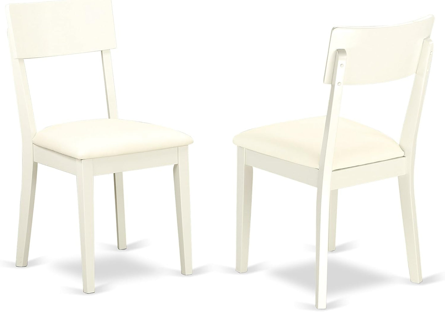 East West Furniture DLAD5-LWH-LC 5 Piece Modern Dining Table Set Includes a Round Wooden Table with Dropleaf and 4 Faux Leather Dining Room Chairs, 42x42 Inch, Linen White