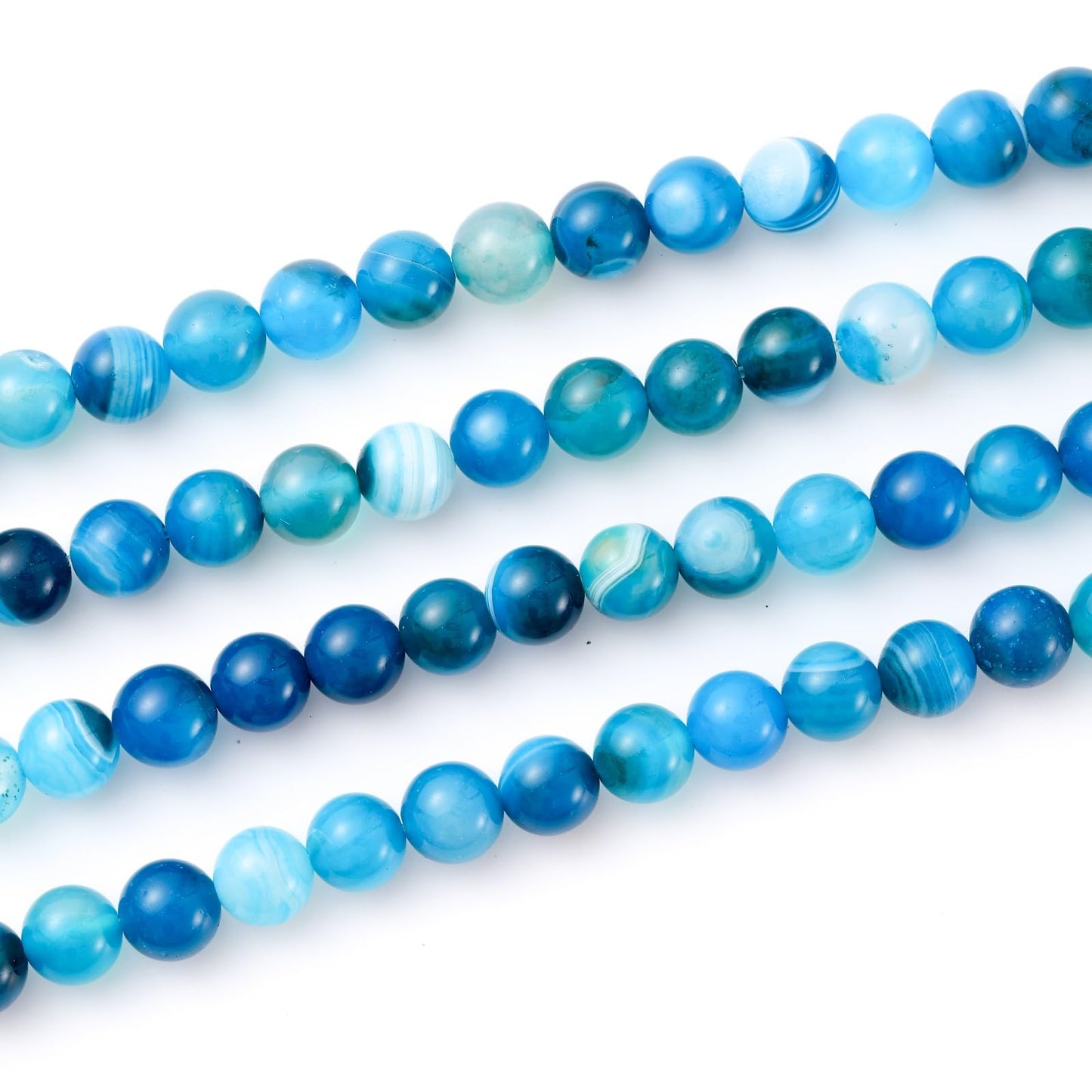 8mm 45pcs DIY Natural Blue Striped Agate Stone Beads Round Healing Crystal Gemstone Loose Beads for Jewelry Making Handmade Bracelet Necklace