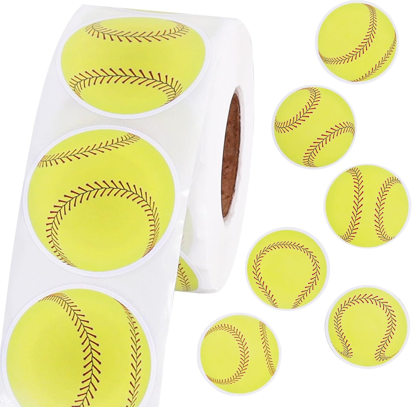 Vuzvuv 600 Pcs Soft Balls Stickers for Gift Bag Envelope Seal,Self-Adhesive Sports Ball Sticker Labels Roll for Home School Baseball Soft Balls Themed Party Decor