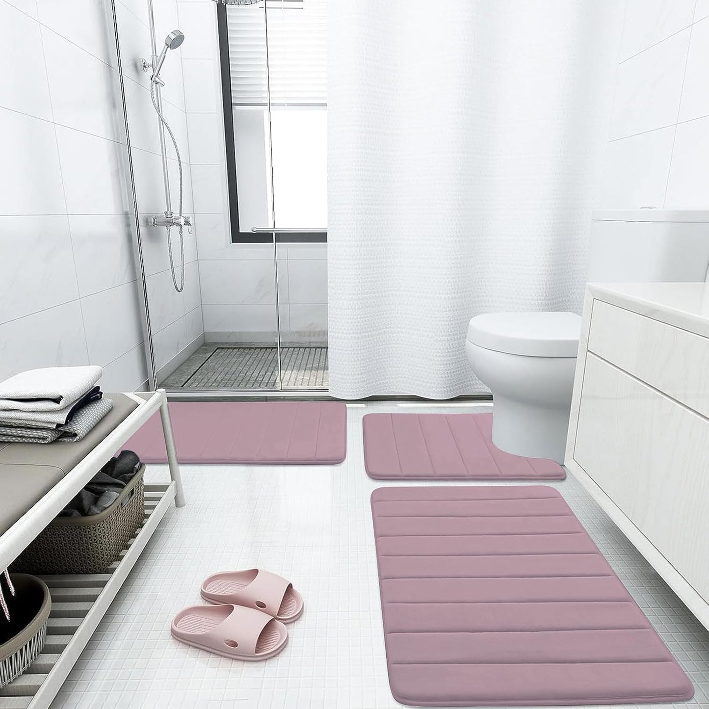 Buganda Memory Foam Bath Mat, 70" x 24", Ultra Soft and Non-Slip Bathroom Rugs, Water Absorbent and Machine Washable Bath Rug Runner for Bathroom, Shower, and Tub, Mauve