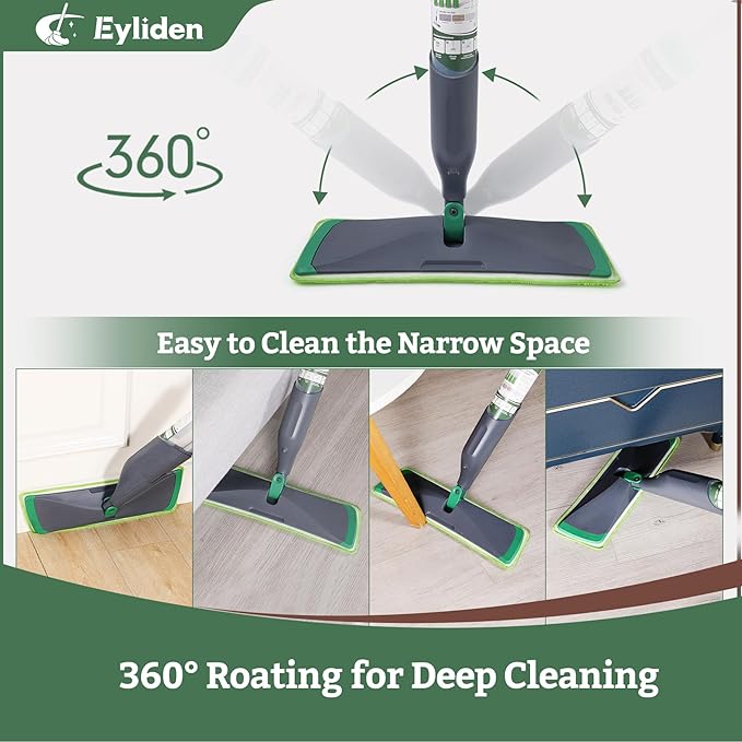 Eyliden Spray Mop - Includes Bio-Enzyme Multi-Surface Cleaner Concentrate, 2 Microfiber Pads | All-in-One Solution Floor Cleaning Kit, Long-Lasting Freshness Wet Mops for Hardwood, Tile, Marble
