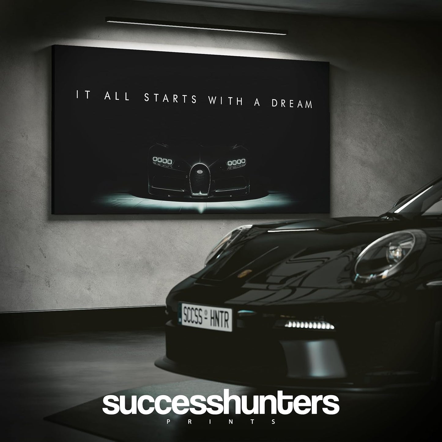 Motivational Wall Art for Office, Super Car Art Canvas, Inspirational Automotive Decor for Bugatti Chiron Sportscar Lovers, Motivational Wall Decor for Office and Home, Car Poster (20" x 40" in)