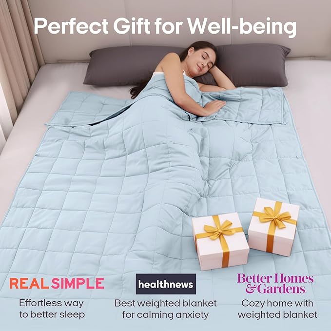 ZonLi Weighted Blanket for Adults(60"x80",15lbs, Light Blue) Queen Size High Breathability Cooling Heavy Blanket, Soft Material with Premium Glass Beads,All-Season.