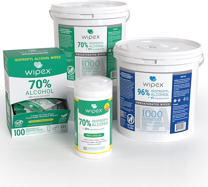 Wipex 70% Isopropyl Alcohol Wipes - Individually Wrapped Sachets, Electronic & Tech Wipes in Dispensing Box, 100 Count (Pack of 1)