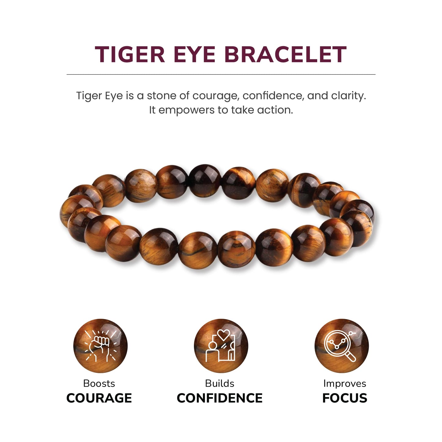 Crystal Vibe 8mm Beads Tiger Eye Bracelet for Women Men - Tiger Eye Crystal Bracelet for Spiritual Healing Positive Energy