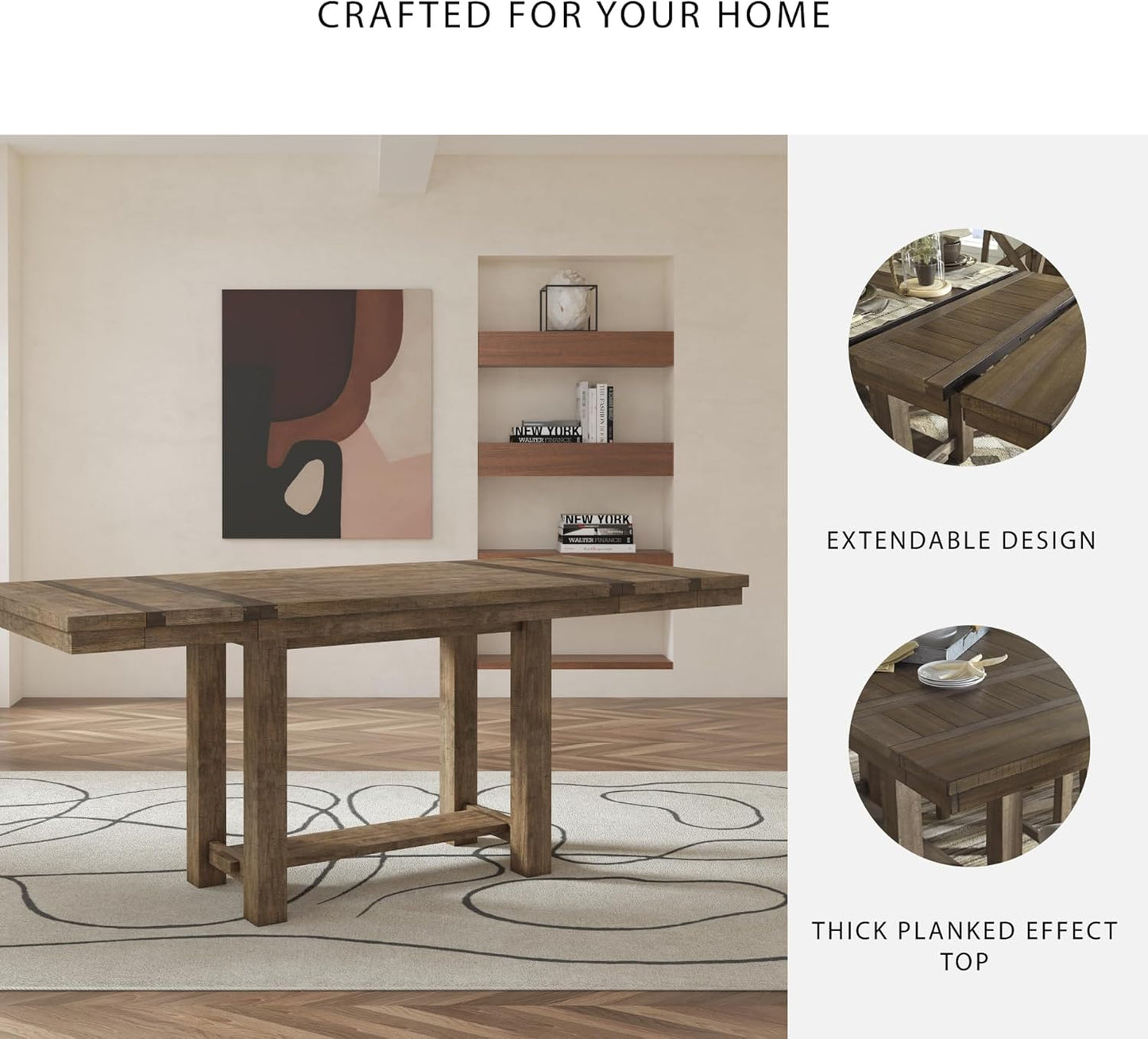 Signature Design by Ashley Moriville Rustic Farmhouse 36" Counter Height Dining Extension Table, Brown