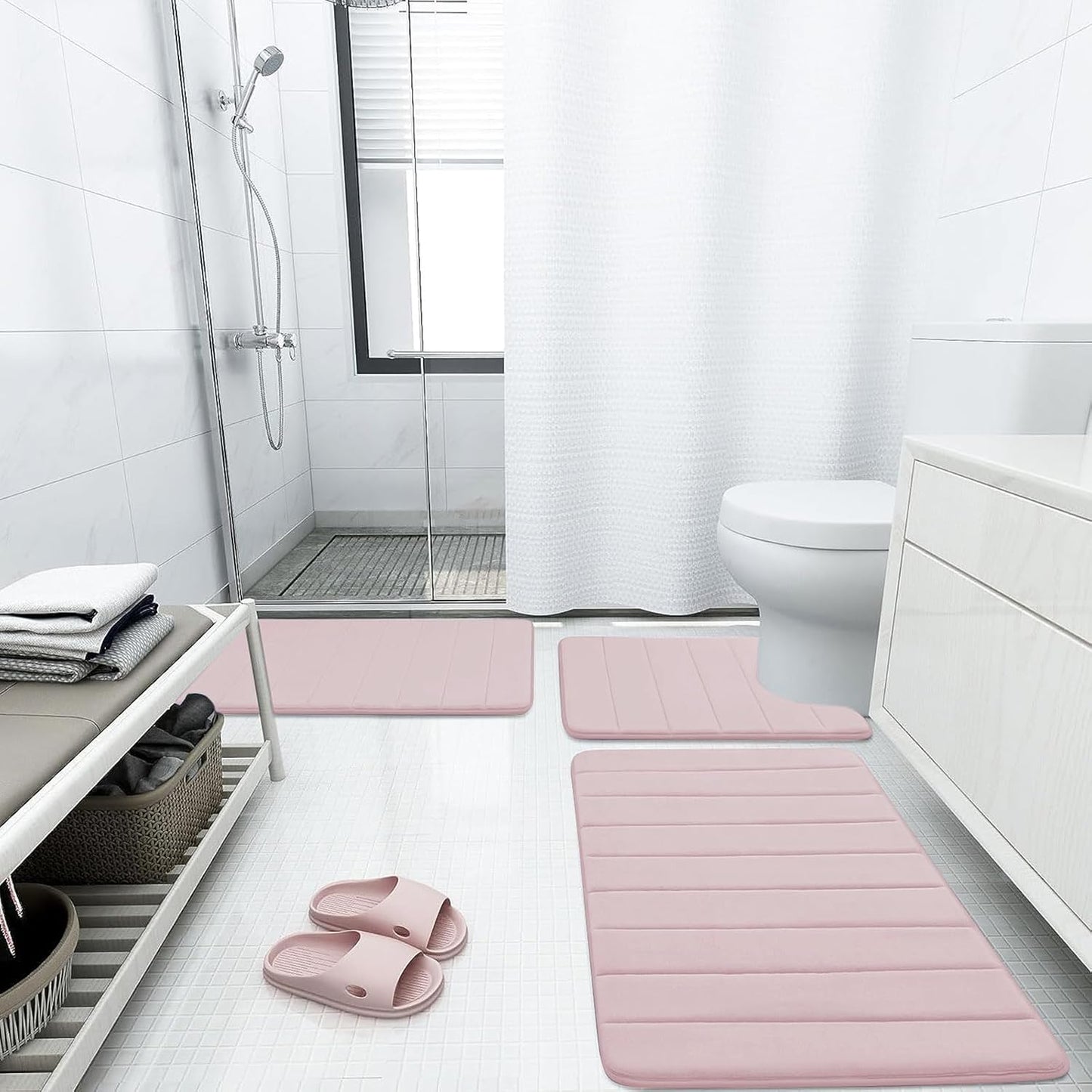 Buganda Memory Foam Bath Mat, 30" x 20", Ultra Soft and Non-Slip Bathroom Rugs, Water Absorbent and Machine Washable Bath Rug for Bathroom, Shower, and Tub, Peach
