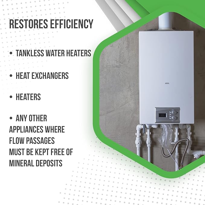 QwikDescaler + Concentrated Descaler Solution, Tankless Water Heater Descaling Solvent for Heat Exchanger, Quickly Dissolves Scale, Lime, Tarnish and Deposits, 1 Quart