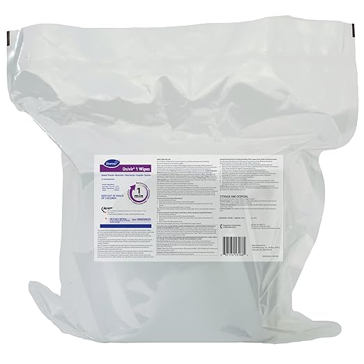 Oxivir Diversey 1 100850925 Disinfectant Cleaning Wipes, Pre-Moistened with Accelerated Hydrogen Peroxide AHP, Unscented, 160 Extra Large 11x12-Inch Wipes, 1-Refill Bag
