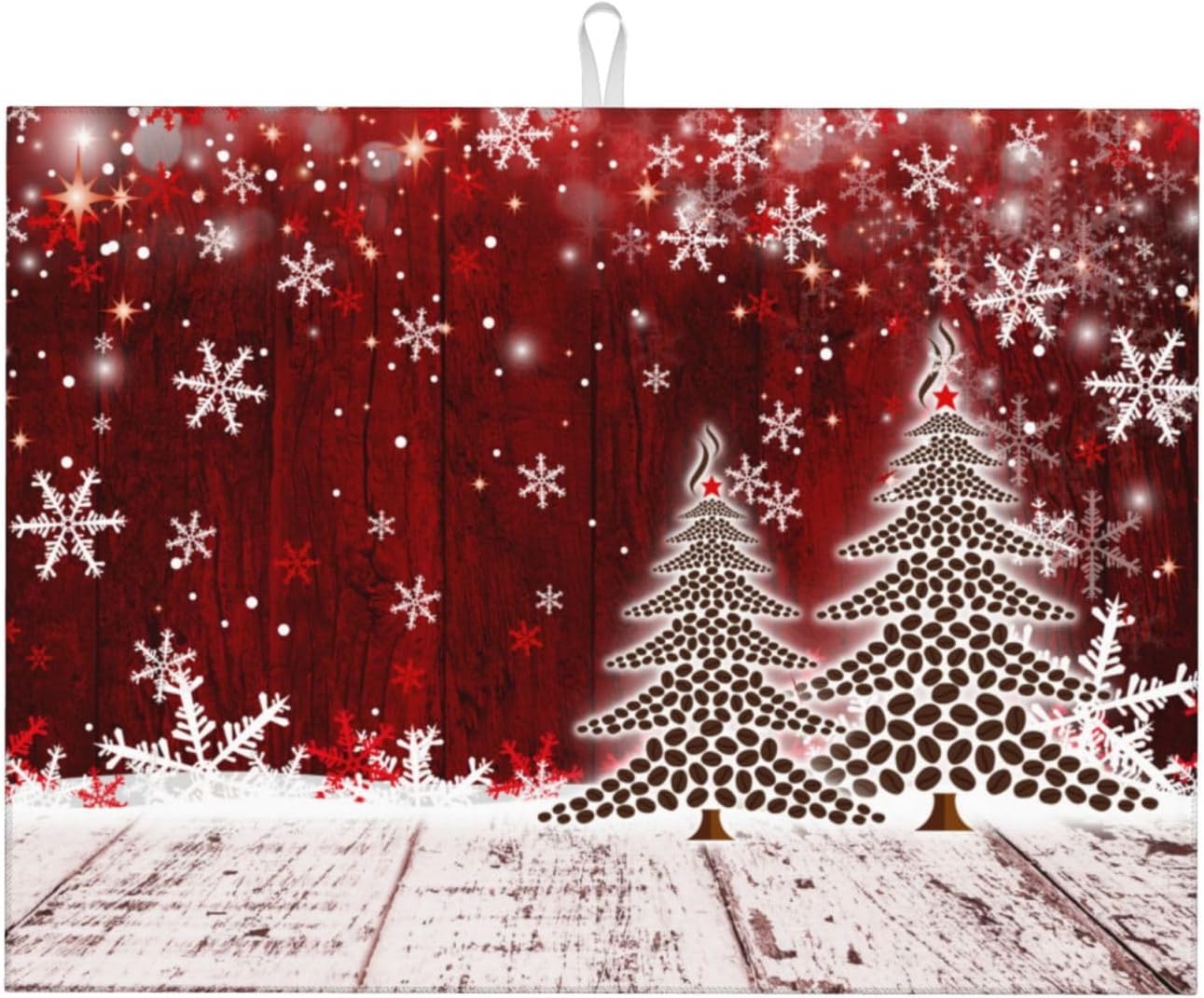 Dish Drying Mat Christmas Xmas Tree Snowflake for Kitchen Counter Absorbent 18x24 Inch Microfiber Dishes Plate Glass Dry Draining Pad Reversible Washable