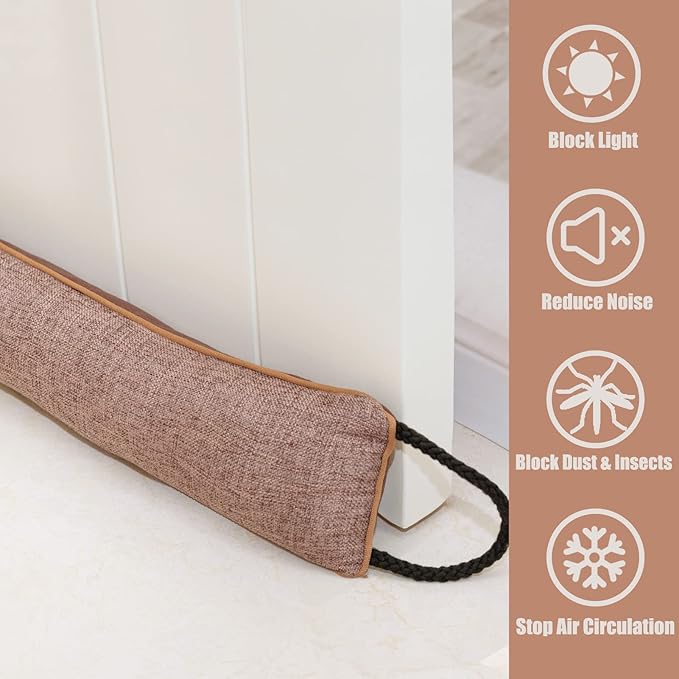 Marwood Under Door Draft Stopper 30 inch Wind Stopper for Door & Window, Weighted French Air Draft Stopper Front Door Snake Noise Blocker for Bottom of Door with Hanging Loops - Brown