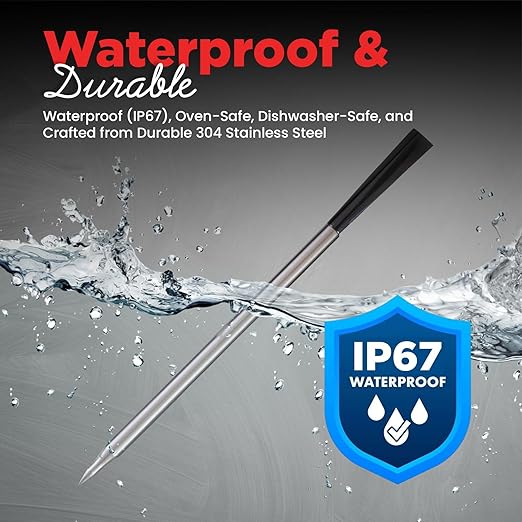 Meat Thermometer Digital Wireless –IP67 Waterproof, 48h Battery Life, Grill Thermometers with 820ft Range, Rechargeable Probe, Bluetooth Wireless Meat Thermometer for BBQ, Smoker, Oven