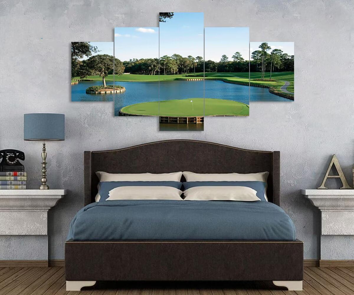 chenchenArt USA Golf Course Wall Art for Living Room Bedroom Bathroom Home Decorations USA TPC Sawgrass Golf Course Pictures Posters Canvas Prints Modern Artwork Framed Ready to Hang(60''W x 40''H)