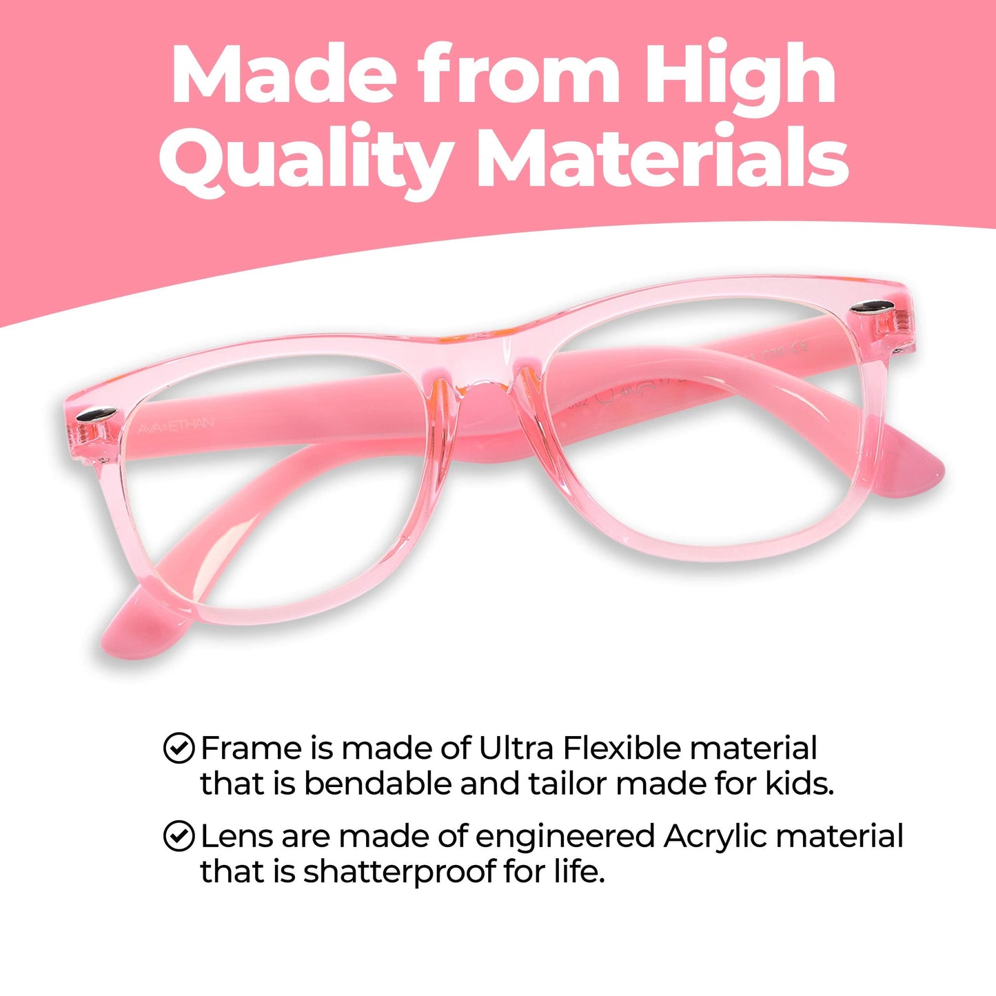 GALVANOX Kids Fake Glasses - Non Prescription Clear Lens Eyeglasses, TR90 Frame with Shatterproof Lenses (Suitable for Children Ages-3-12) Pink