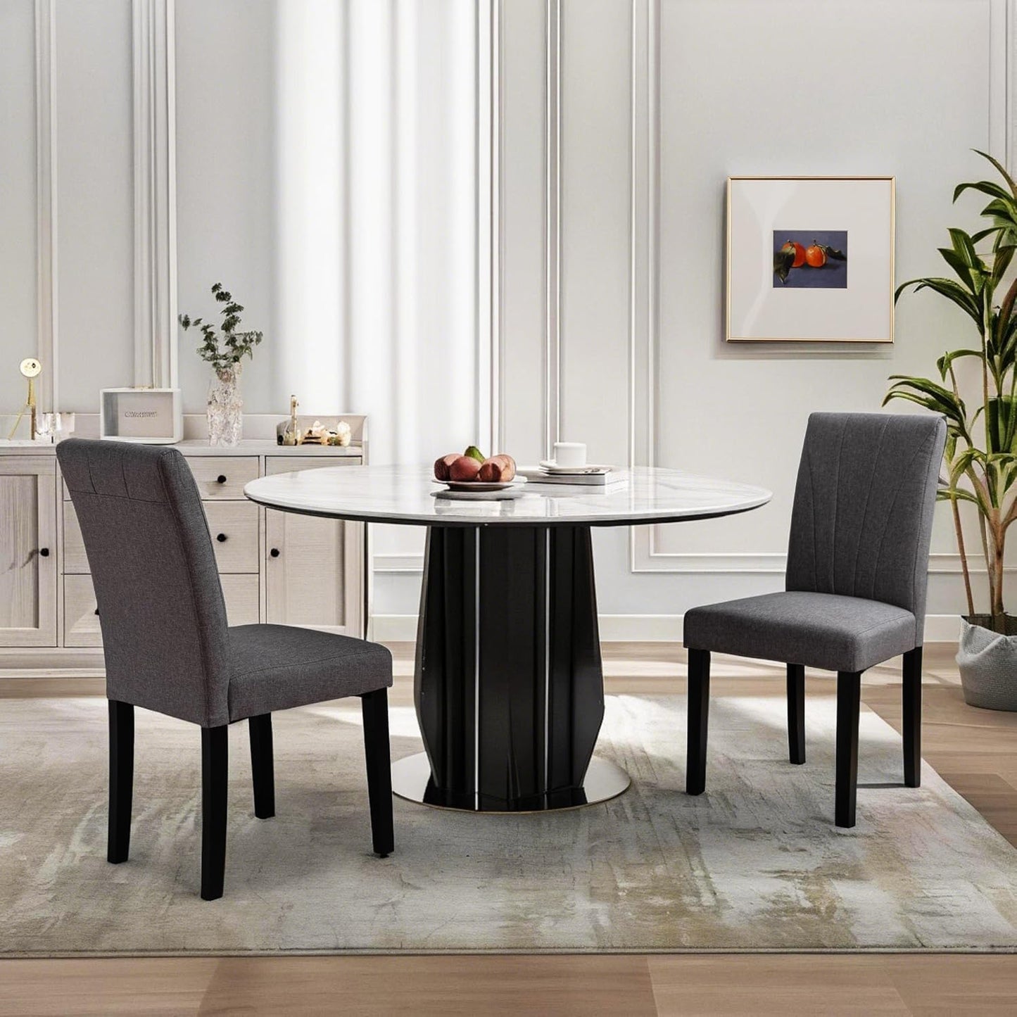 VECELO Upholstered Dining Chairs Set of 6, Modern Fabric and High Back & Solid Wood Legs, Parsons for Kitchen/Living Room- Dark Gray