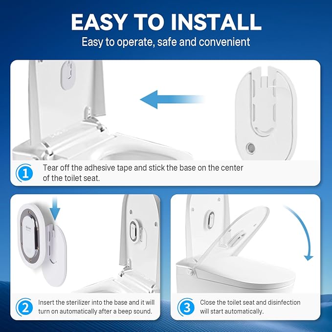Smart Toilet UV-C Sanitizing & Odor-Control System – Motion-Activated, Chemical-Free Automatic Deodorizer with Safety Sensor & Long-Life Rechargeable Battery