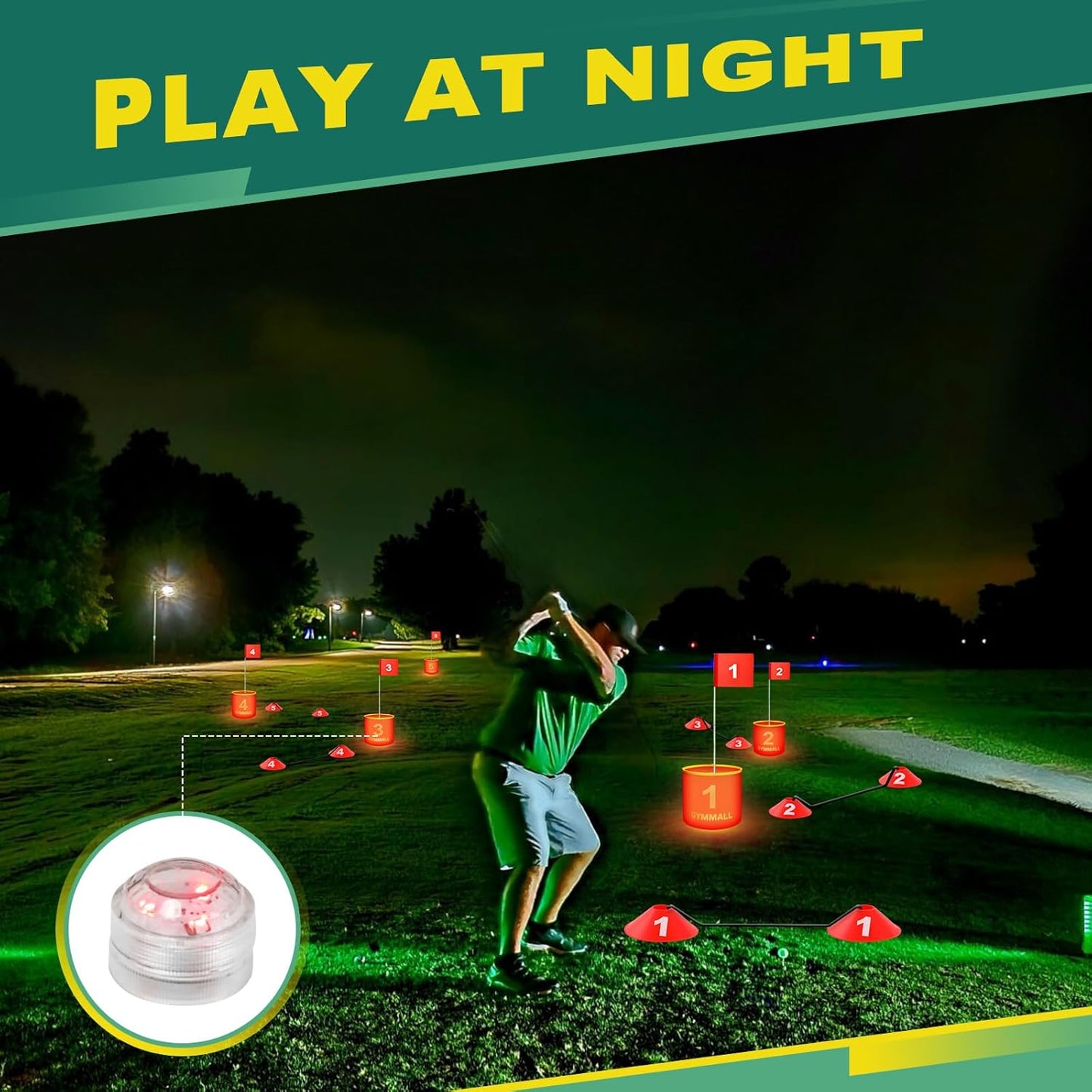 Golf Yard Bucket Games, 6 Holes Bucket Backyard Golf Game Set with LED Light and Golf Flags for Adults & Kids Indoor Outdoor, Golf Practice Gift for Backyard, Park, Beach and Lawn