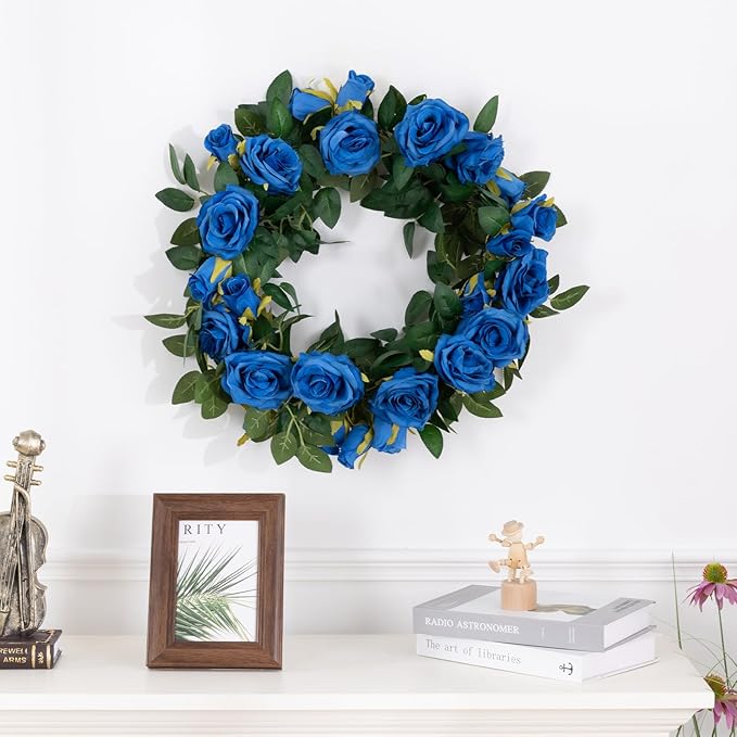 U'Artlines 5 Pack Artificial Royal Blue Rose Vines Floral Garlands Total 32.5 Ft Fake Vine Silk Flower Garland for Indoor Outdoor Home Wedding Arch Garden Wall Decoration