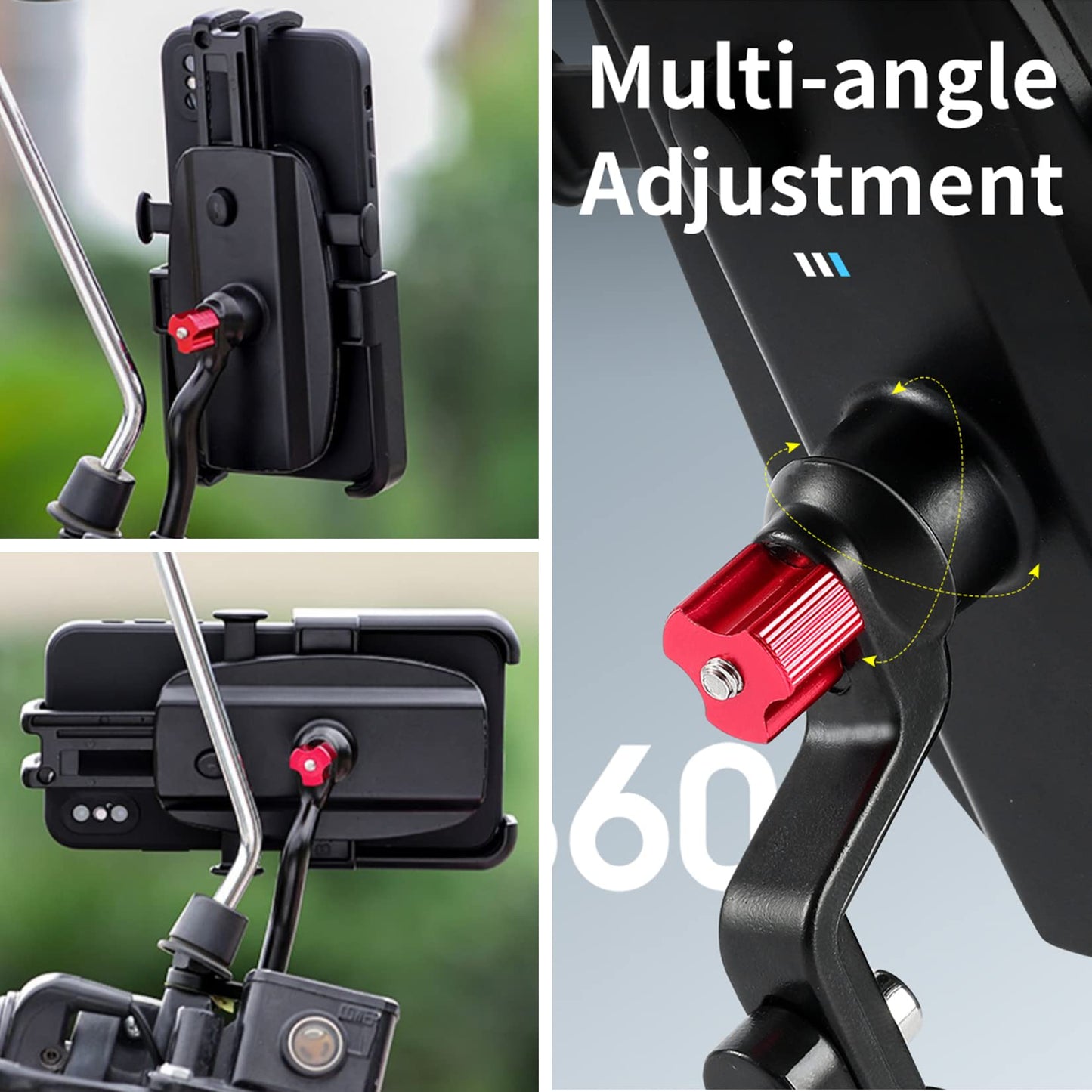 Homeet Motorcycle Phone Mount, Aluminum Alloy Scooter Cellphone Holder Moped Rearview Mirror Smartphone Universal Mount For 4.0