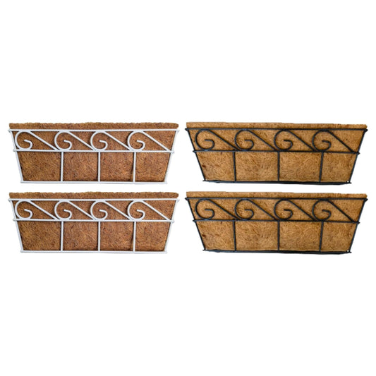 LaLaGreen Bundle (2 Pack, 30 Inch White + 2 Pack, 30 Inch Black) Window Flower Boxes Basket Outdoor, Balcony Planter Over The Rail, Deck Railing Metal Horse Troughs Fence Patio Porch Garden Decor