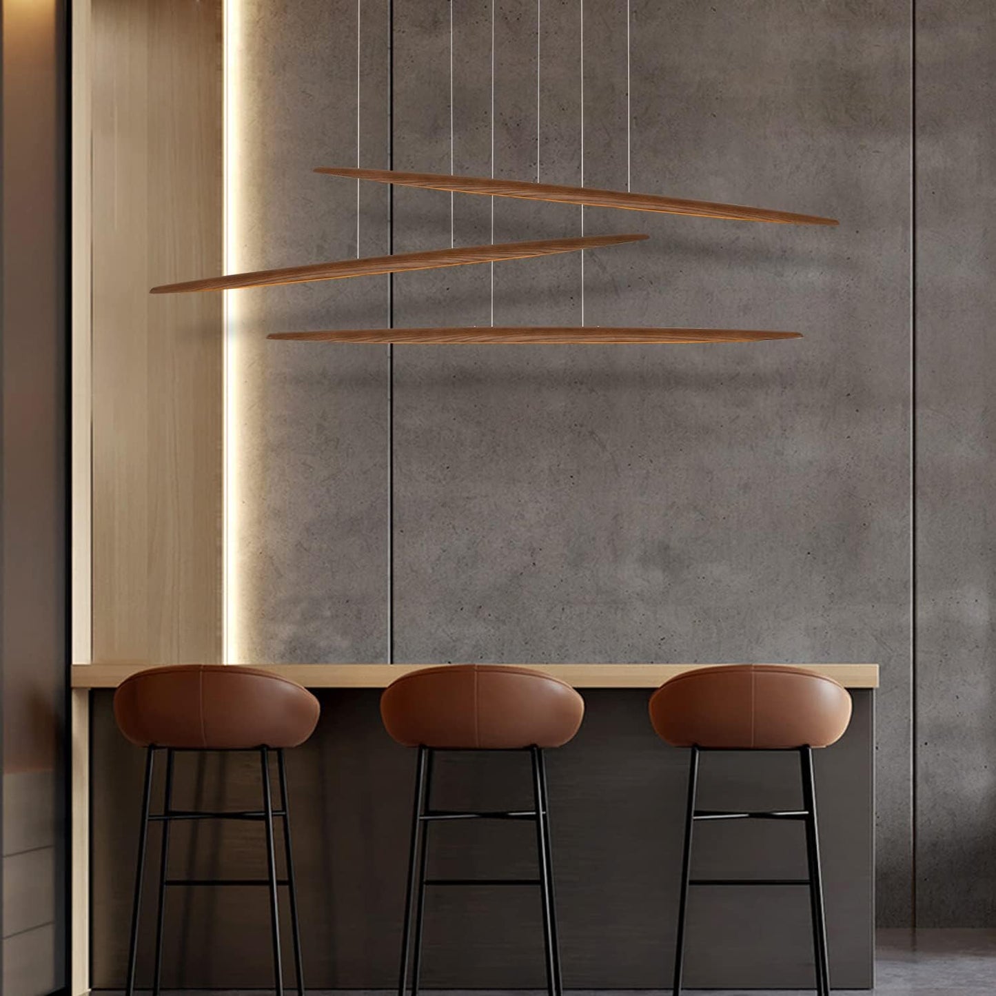 71" Wood Linear Pendant Light Wood Linear Dinning Room Light Island Lights LED Dimmable Chandelier 40w for Dining Room Billiard & Pool Table Walnut Color