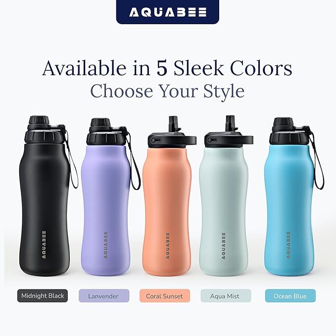 Insula Stainless Steel Water Bottle with Spout & Straw lid, BPA Free & Leakproof, Double Walled Vacuum Insulated water bottle for Sports, Bike, Travel & Hiking (Aqua Mist, 24 Oz)
