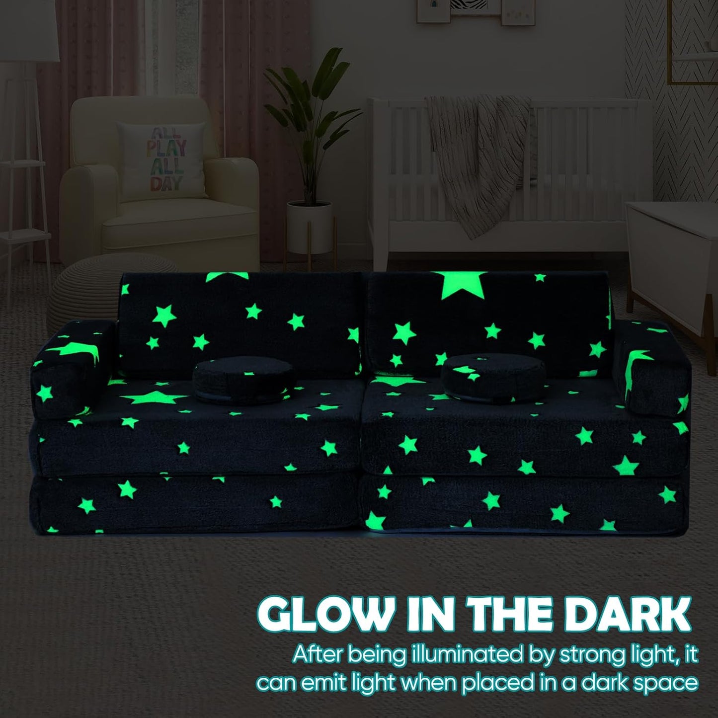 10Pcs Kids Play Couch,Toddler Sofa,Modular Kids Couch for Playing, Creativing, Sleeping (Luminous Color)