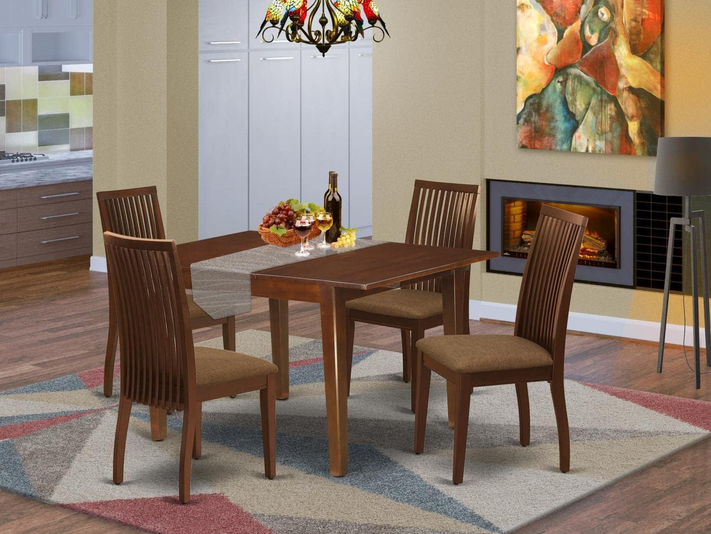 East West Furniture MLIP5-MAH-C 5 Piece Kitchen Table Set for 4 Includes a Rectangle Dining Room Table with Butterfly Leaf and 4 Linen Fabric Upholstered Chairs, 36x54 Inch, Mahogany